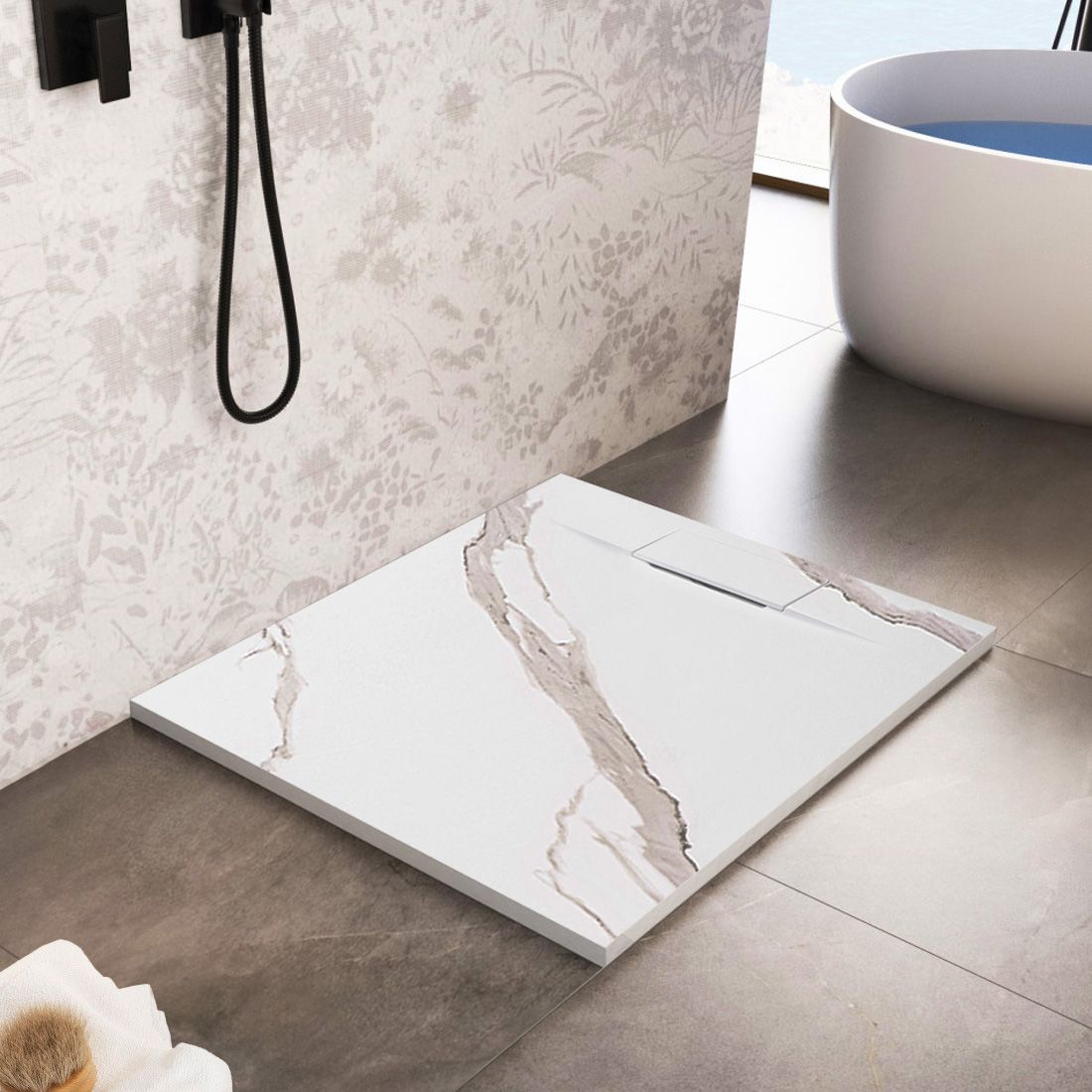 Cada de duș Bazalt CARRARA WHITE 90x90 2