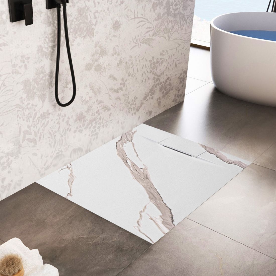 Cada de duș Bazalt CARRARA WHITE 90x90 7
