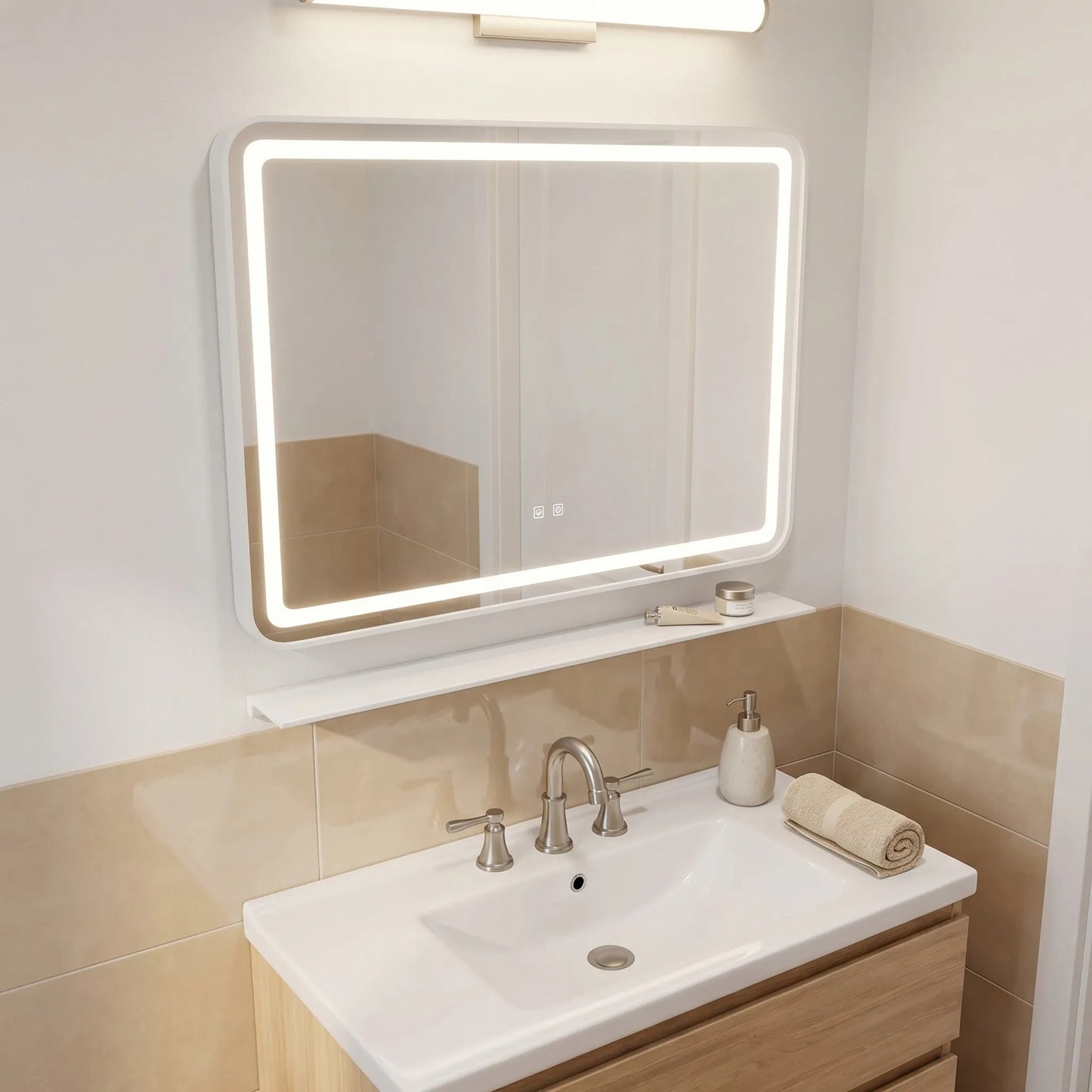 Oglindă de perete LED cu raft 80x60 cm L-8060 10