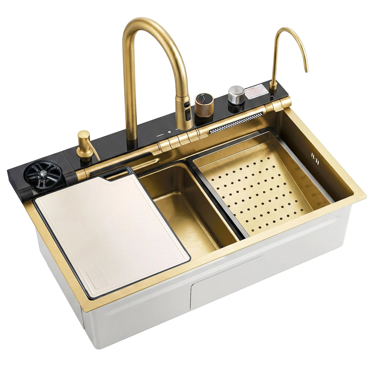 Chiuvetă multifuncțională din oțel 10 în 1 REA Alonzo Brush Gold 16