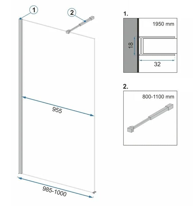 Paravan de dus Rea Aero Black Mat 100 4
