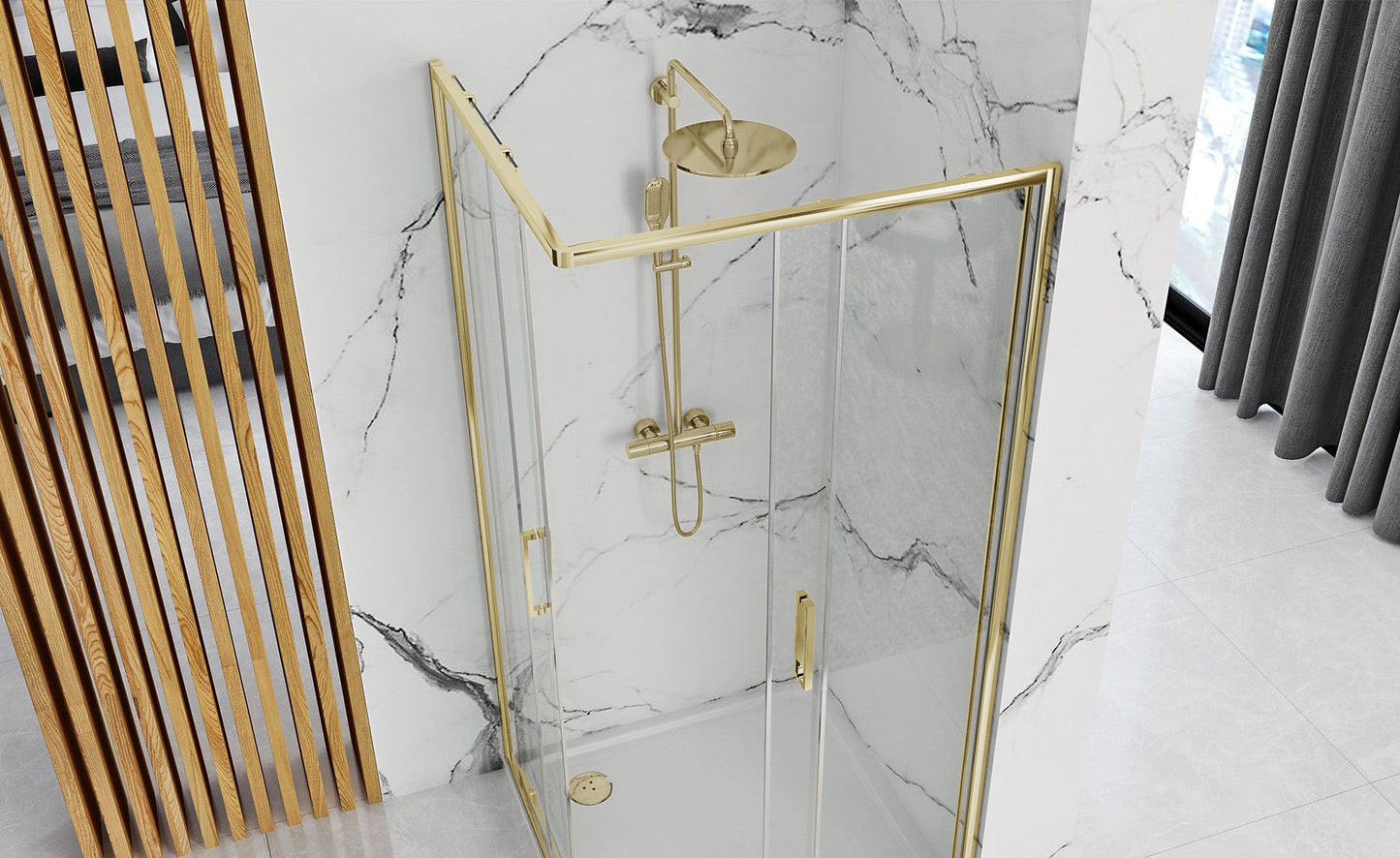 Cabina de dus Rea Punto 80x80 cm Gold cu cadita Savoy black 7