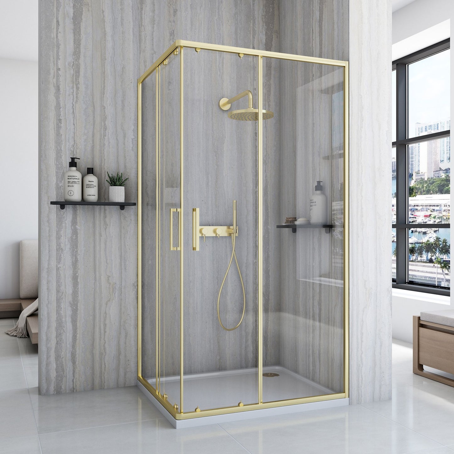 Cabină de duș Rea City 80x100 cm Brush Gold fara cadita 2