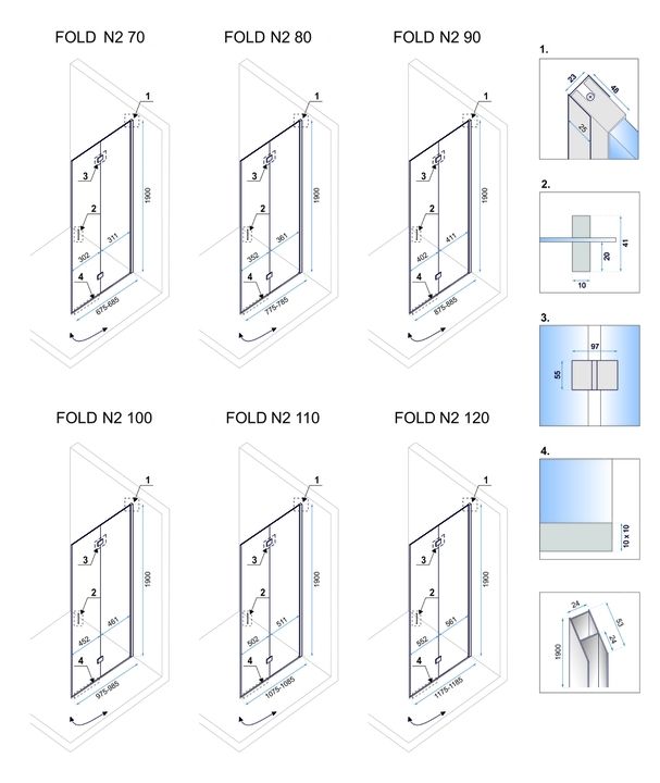Cabina de dus pliabil Rea Fold N2 Modul 80 x 100 7
