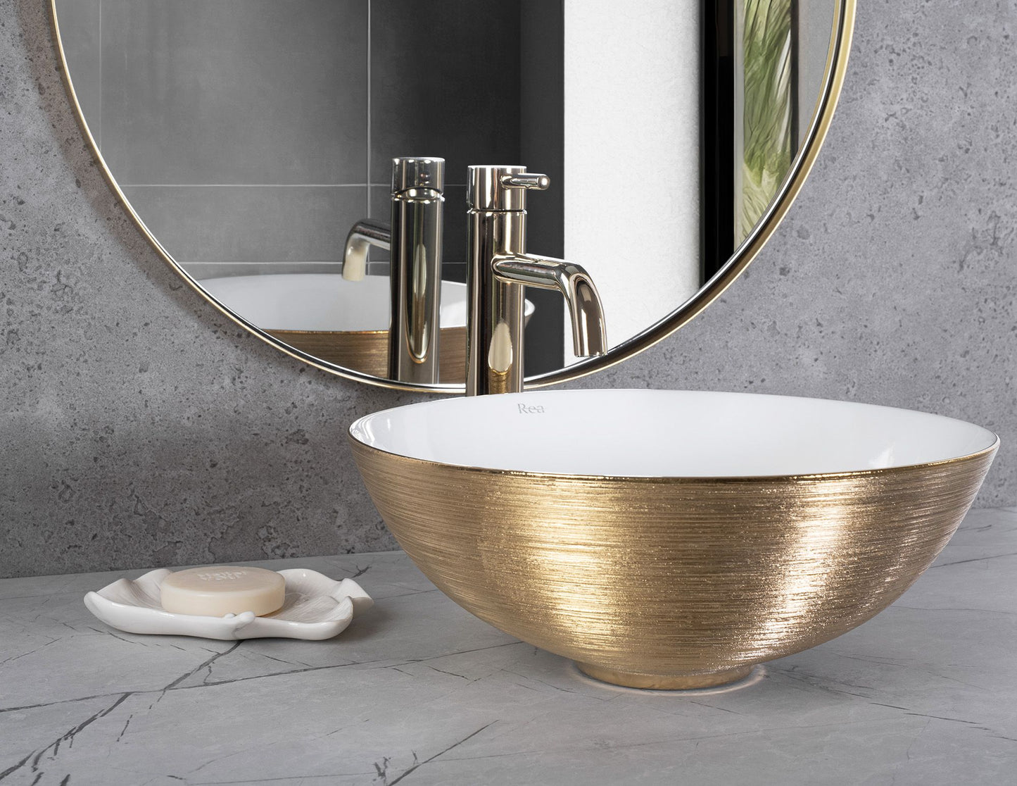 Lavoarul REA STELLA Gold Brush / White 5