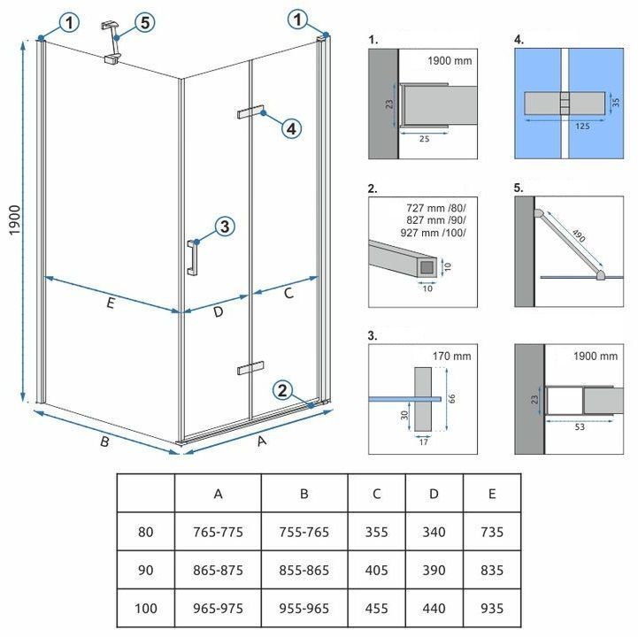Cabina dus Rea Molier Chrom 100x90 5