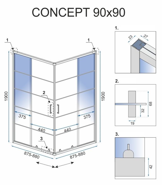 Cabina de dus Rea Concept Black 90x90 cm fara cadita 5