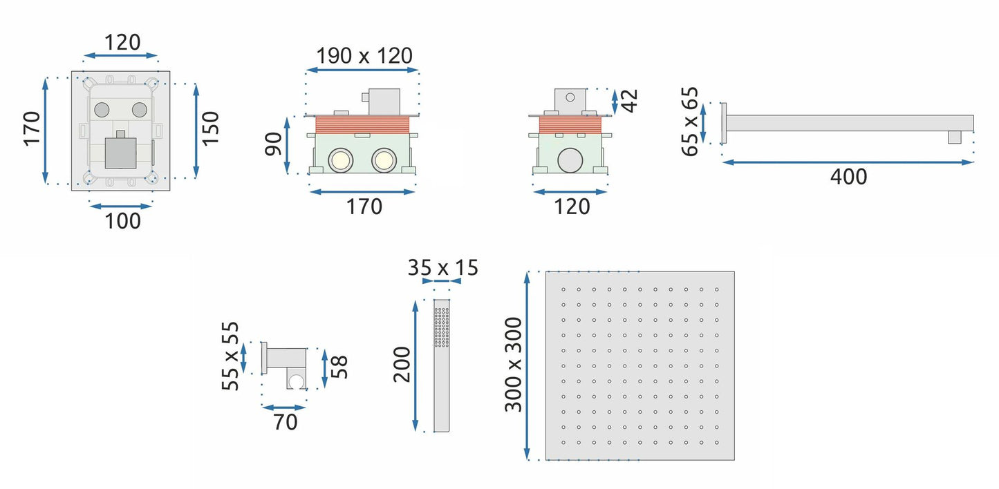 Set de duș incastrat Rea FENIX DAVIS NEGRU + BOX 8