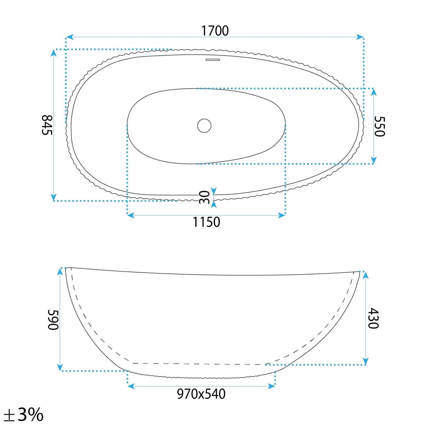 Cadă acrilică freestanding Carmen 170 10