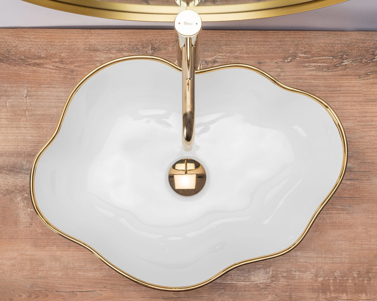 Lavoar pentru blat Rea Pearl Gold Edge Alb Auriu 2