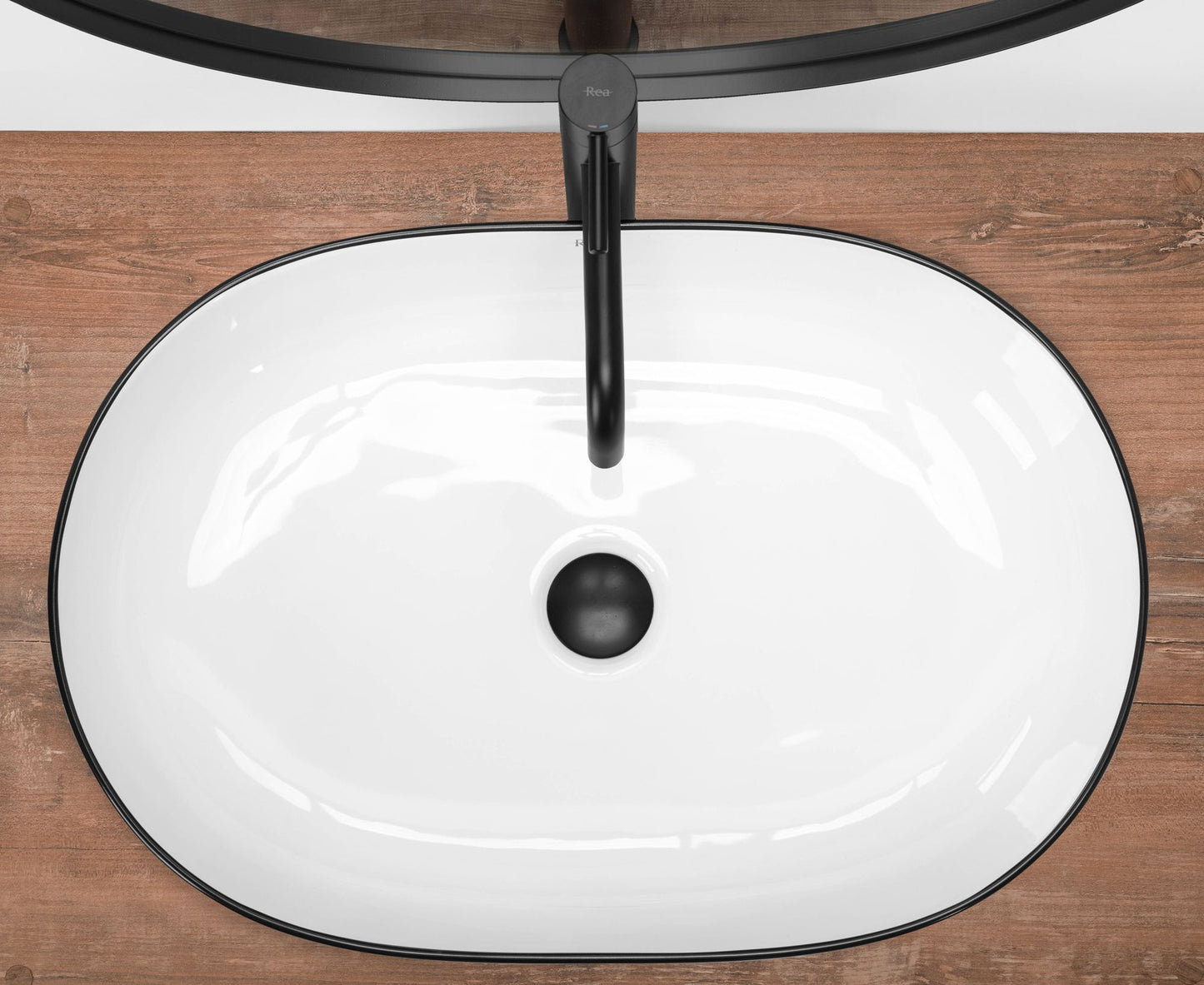 Lavoar ceramic pentru blat Rea CLEO white Black edge 4