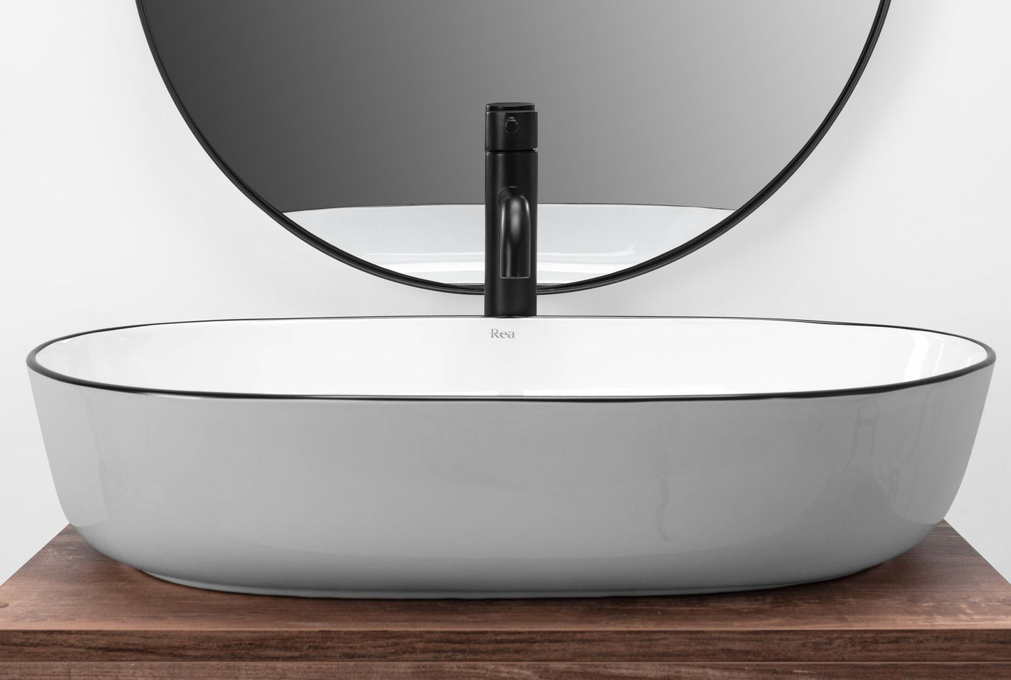 Lavoar ceramic pentru blat Rea CLEO white Black edge 3