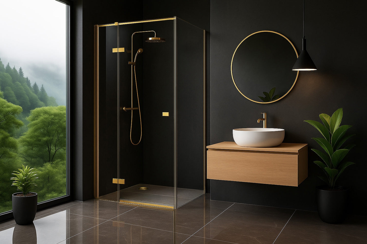 Cabina de dus Rea Atlas 80x80 Brush Gold dreapta 2