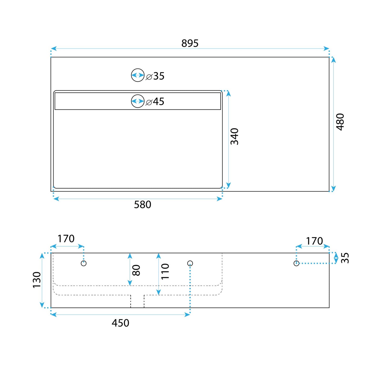 Lavoar pentru blat Archi 90 CM Grey MATT 9