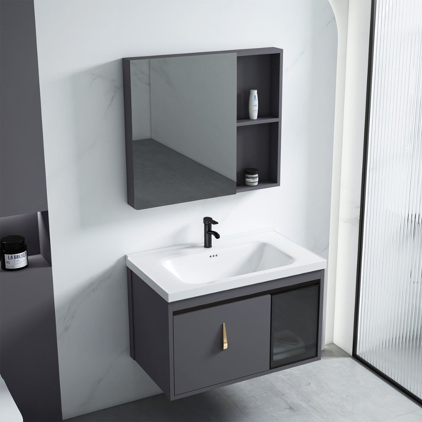 Set Mobilier De Baie Cu Lavoar Paris 60cm Grey 2