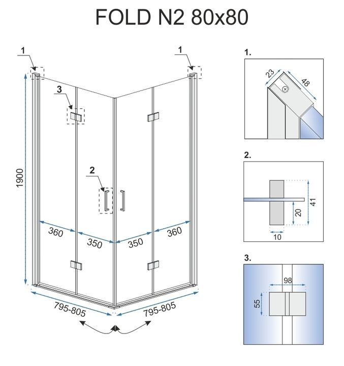 Cabina de dus pliabil Rea Fold N2 90 x 90 cm 8