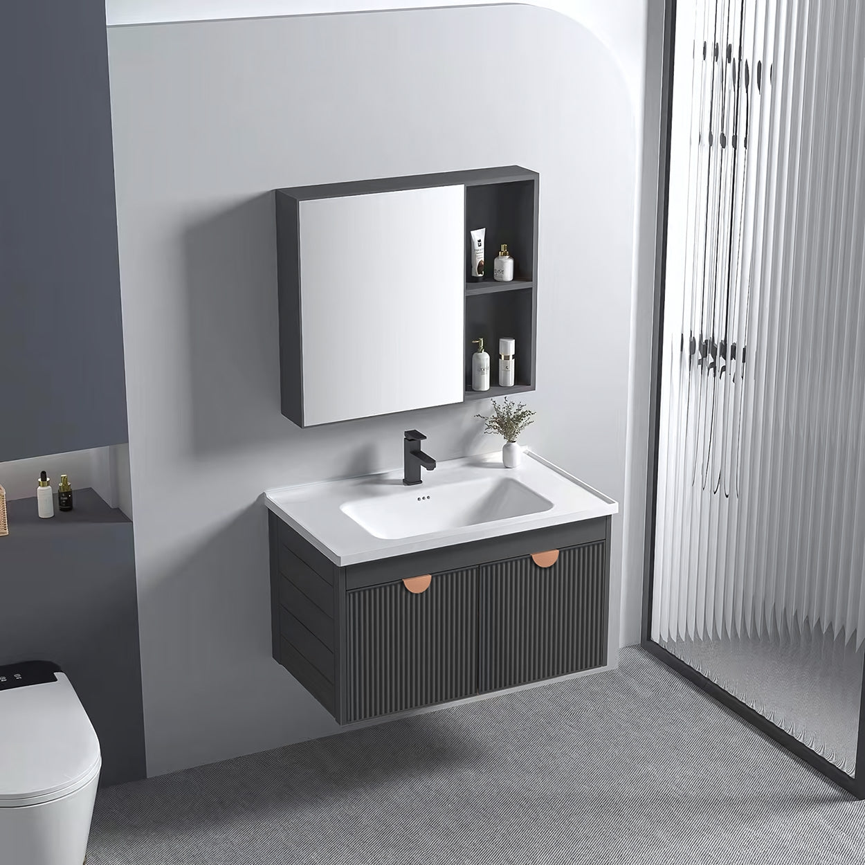 Set Mobilier De Baie Cu Lavoar Mario 60cm Grey 2