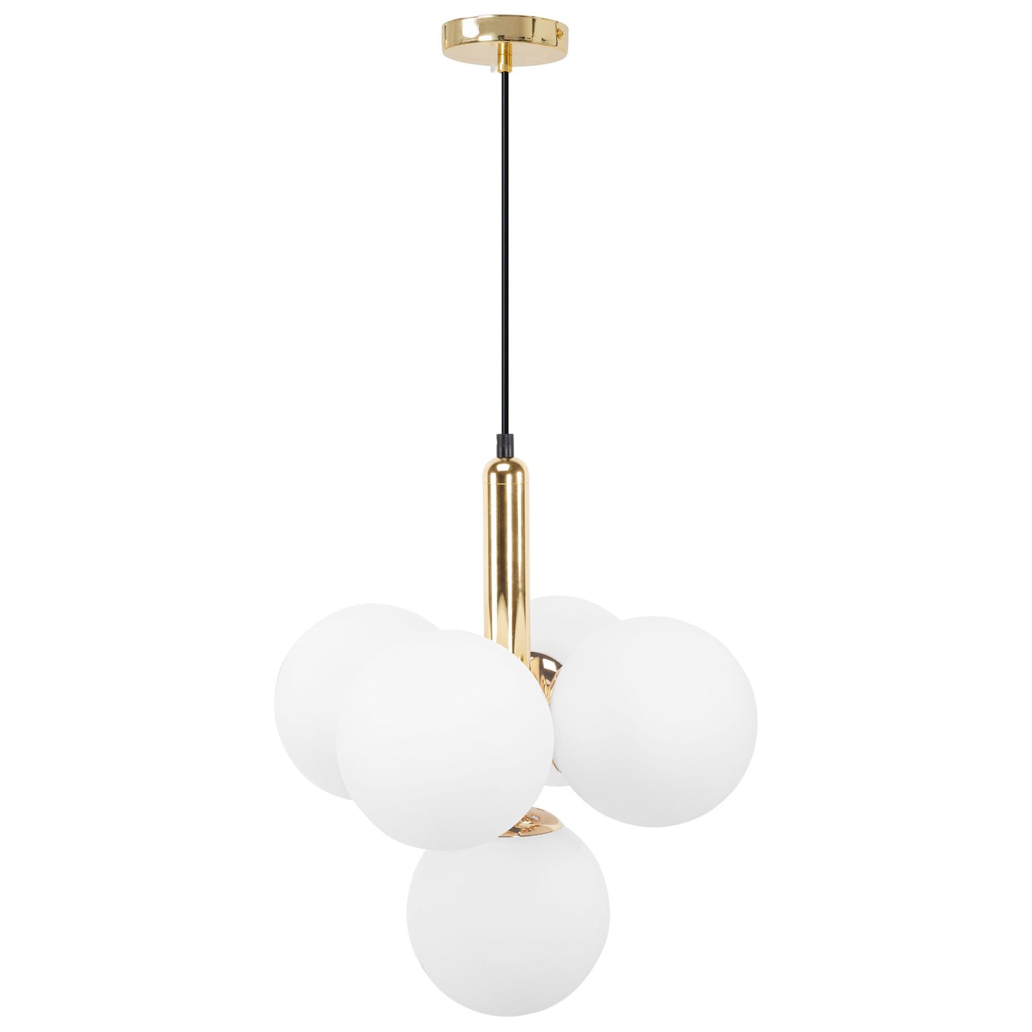 LAMPA SUFITOWA WISZĄCA ZŁOTA Z BIAŁYMI KULAMI APP1574-5CP 3