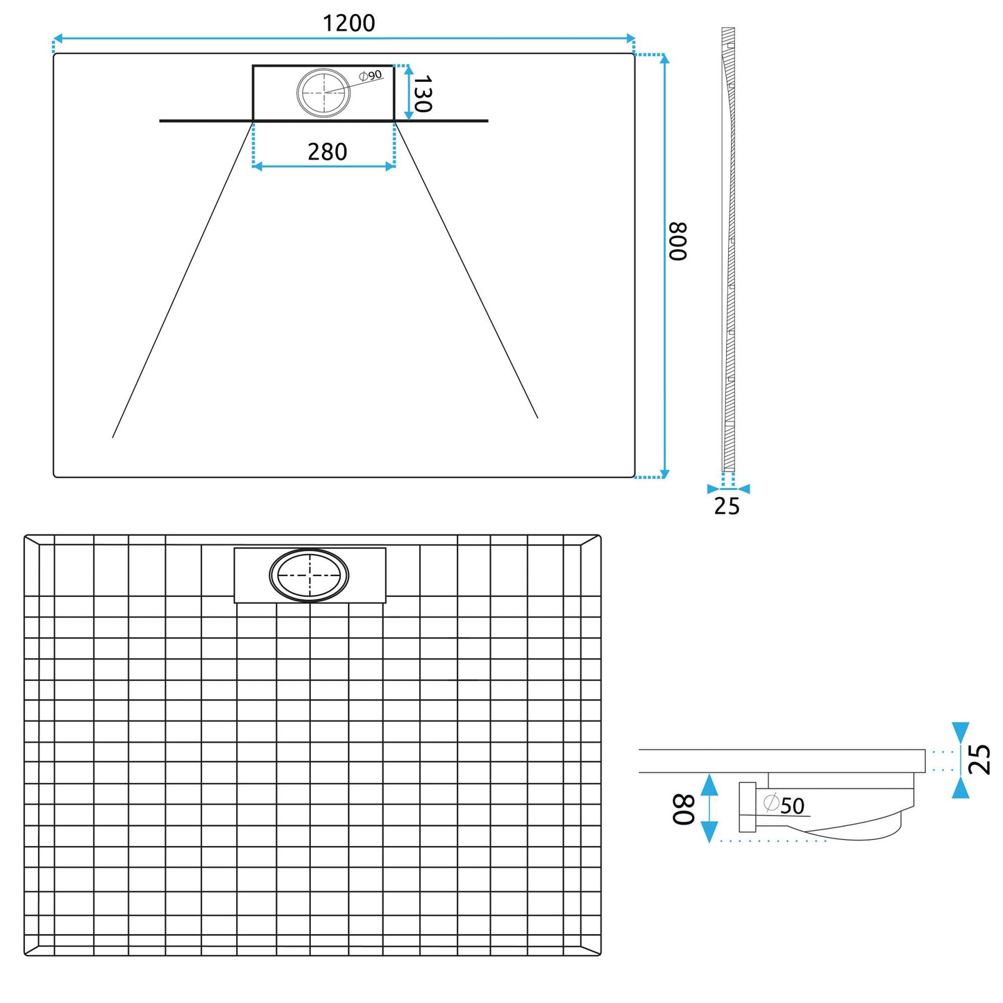 Cadita de dus Bazalt Long White 80x120 9