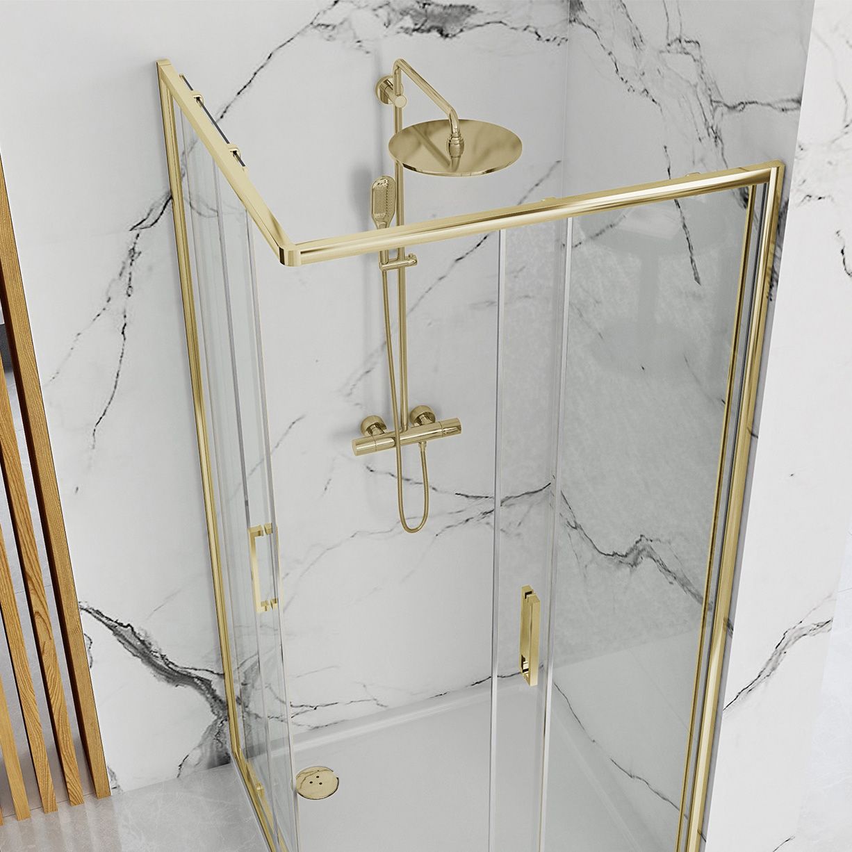 Cabina de dus Rea Punto 80x80 cm Gold cu cadita Savoy black 6