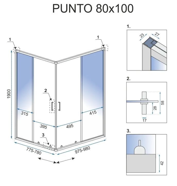 Cabină de duș Rea Punto 80x100 cm Gold fara cadita 8