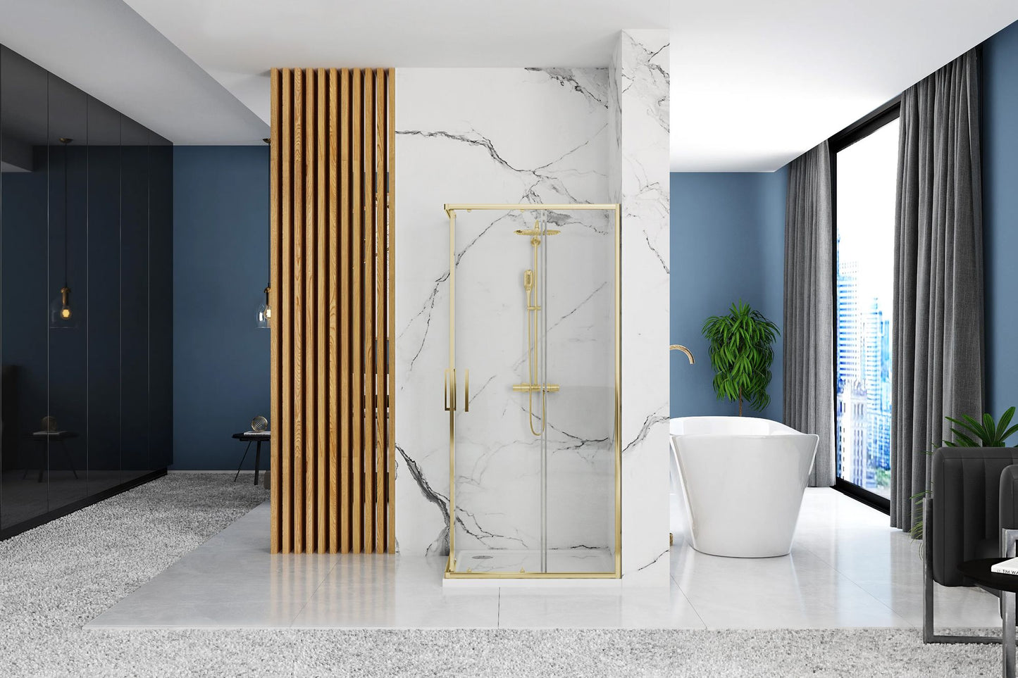 Cabina de dus Rea Punto 80x80 cm Gold cu cadita Savoy 3