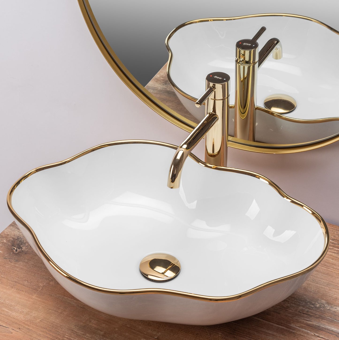 Lavoar pentru blat Rea Pearl Gold Edge Alb Auriu 3