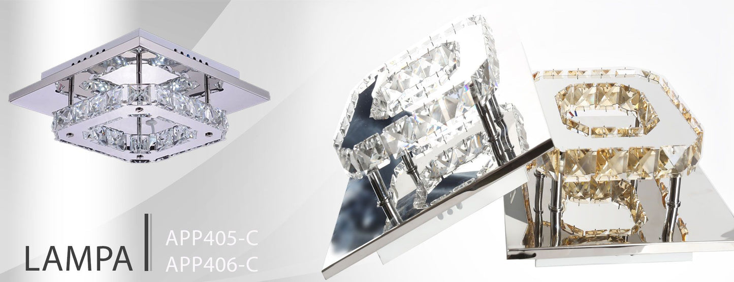 Lampă de tavan pătrată de cristal Plafond Glamour 8W APP405-C APP406-C Neutral 4000K 13