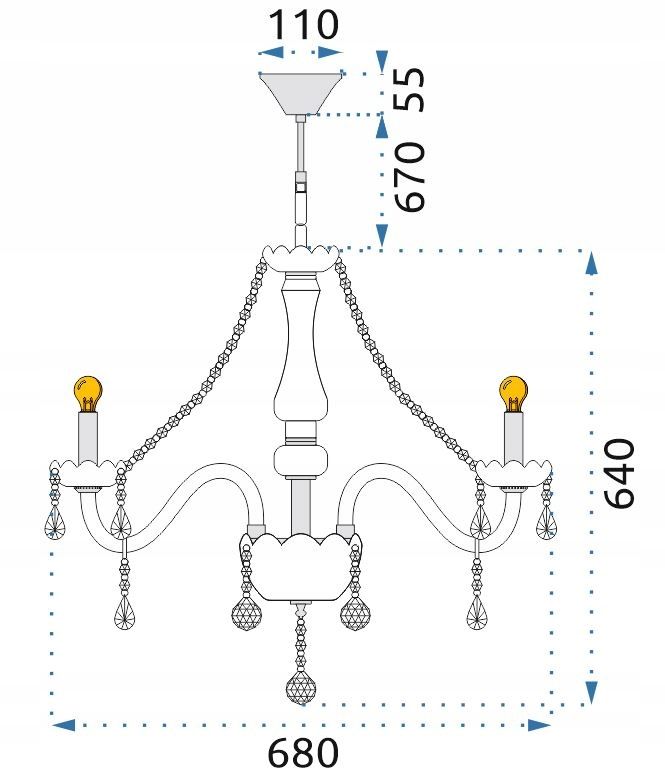 Candelabru cu lampă de cristal 300 750 12