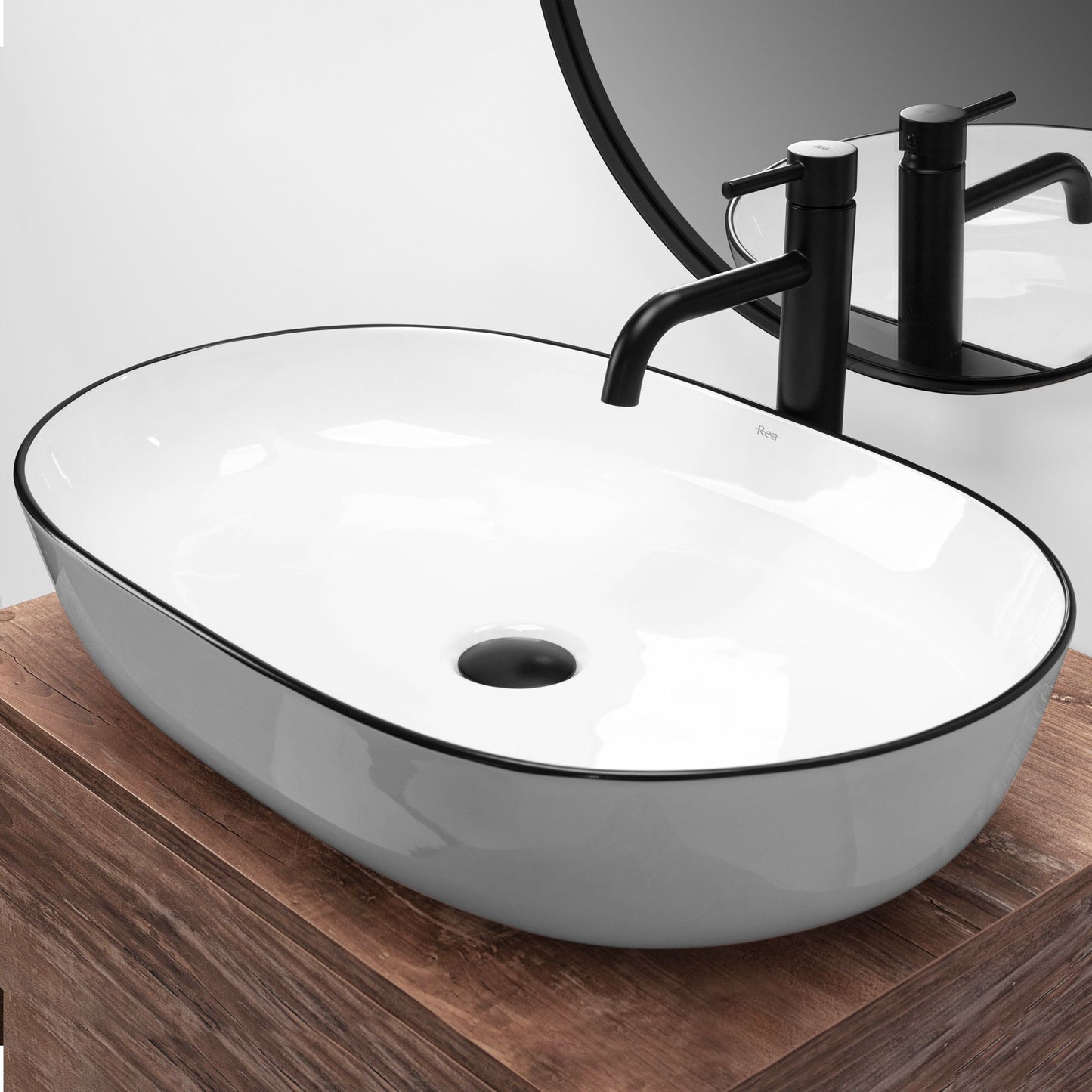 Lavoar ceramic pentru blat Rea CLEO white Black edge 5