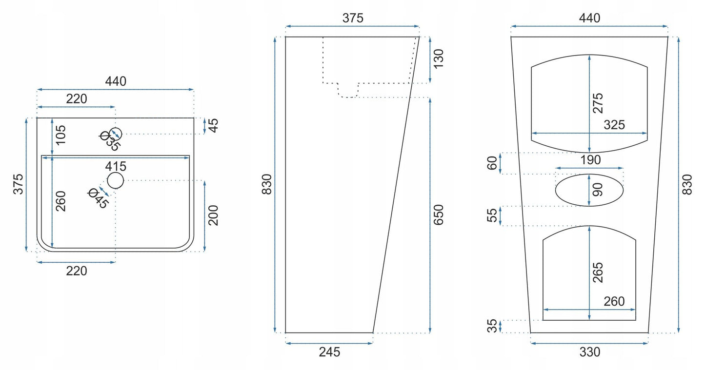 Lavoar podea freestanding Ceramic ARIS Alb 6
