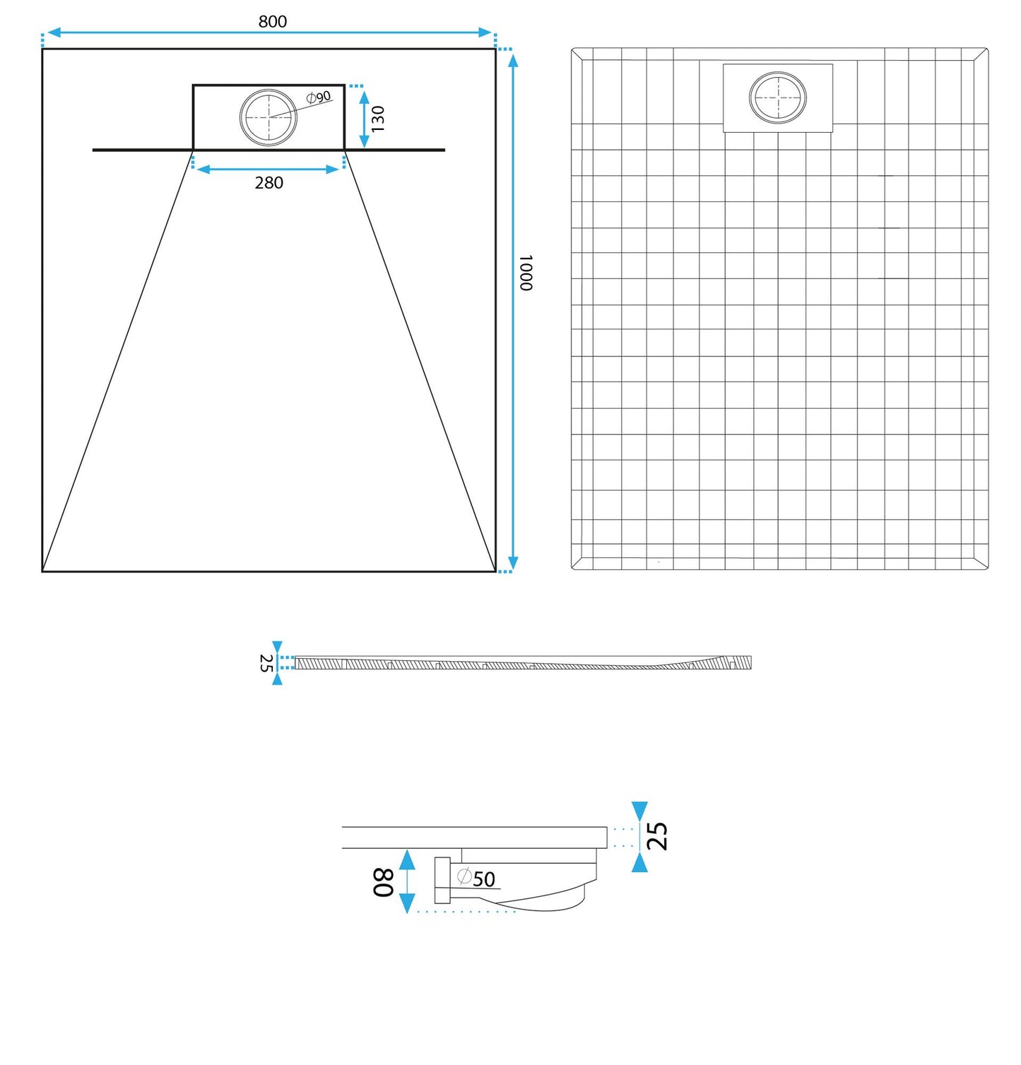 Cadita de dus Bazalt White 80x100 9