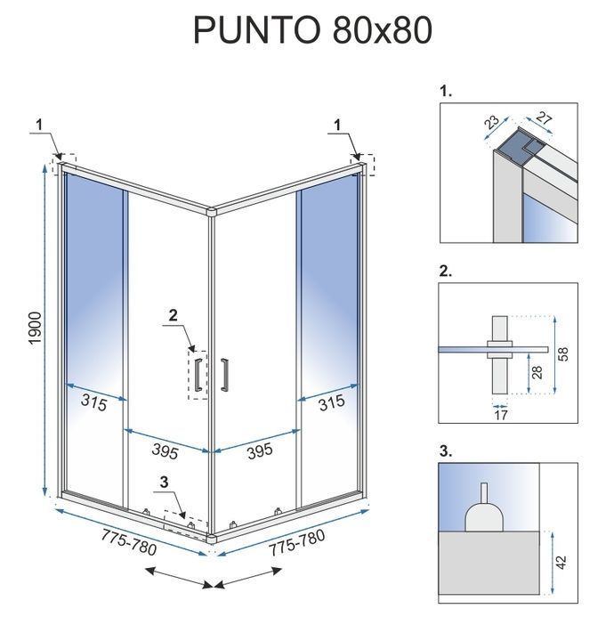 Cabina de dus Rea Punto 80x80 cm Gold fara cadita 8