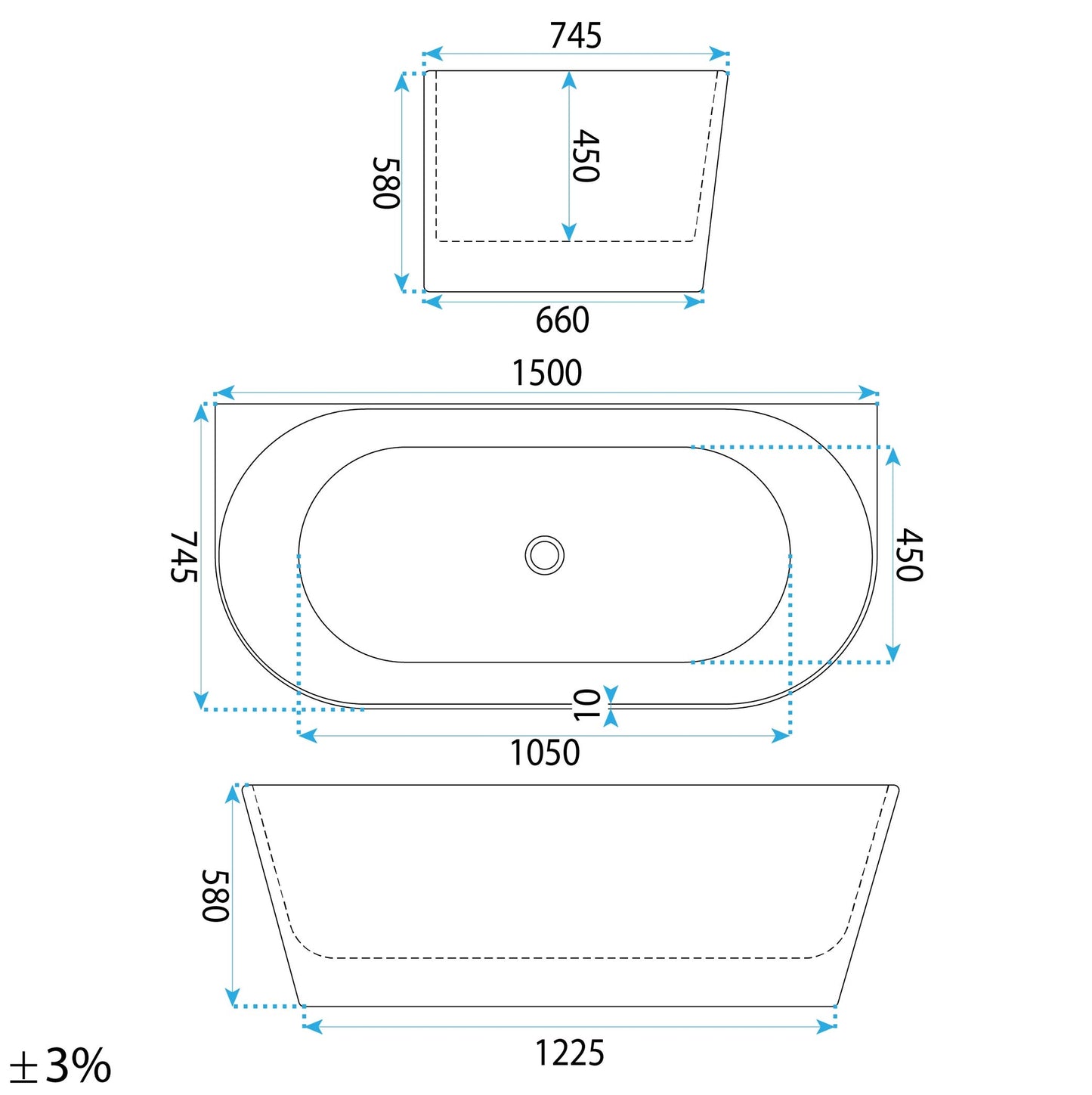 Cada din acril freestanding CAPRI SLIM 150cm 9