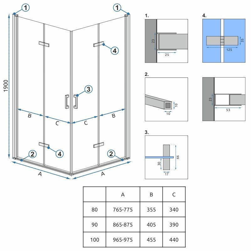 Cabina dus Rea Molier Chrome Double 80x100 4