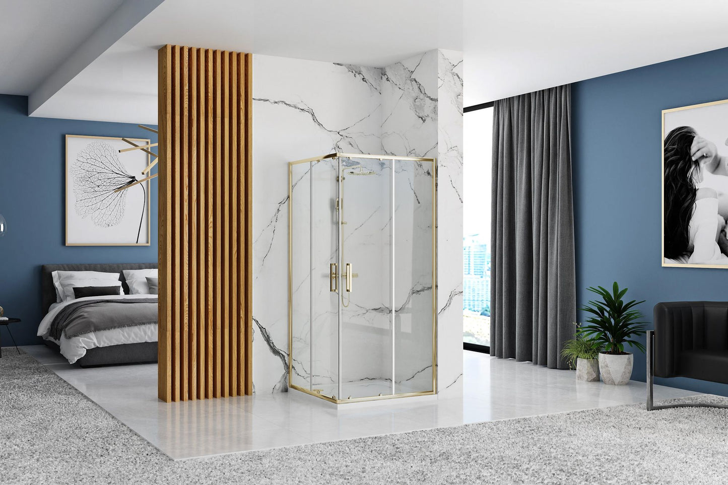 Cabina de dus Rea Punto 80x80 cm Gold fara cadita 5