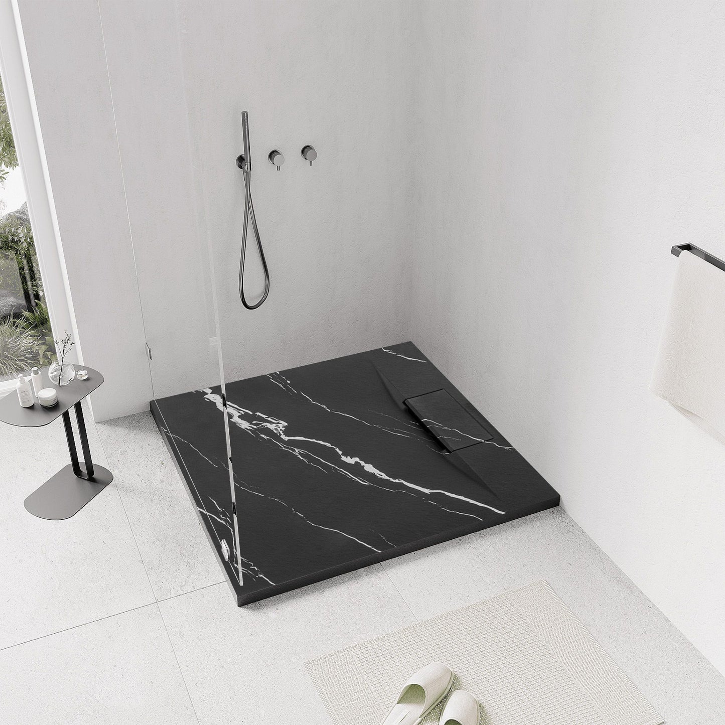Cada de duș Bazalt CARRARA BLACK 90x90 2