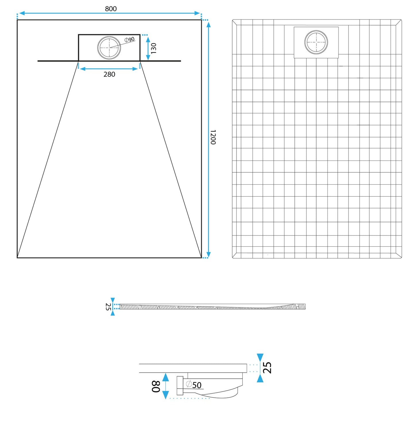 Cadita de dus Bazalt White 80x120 9
