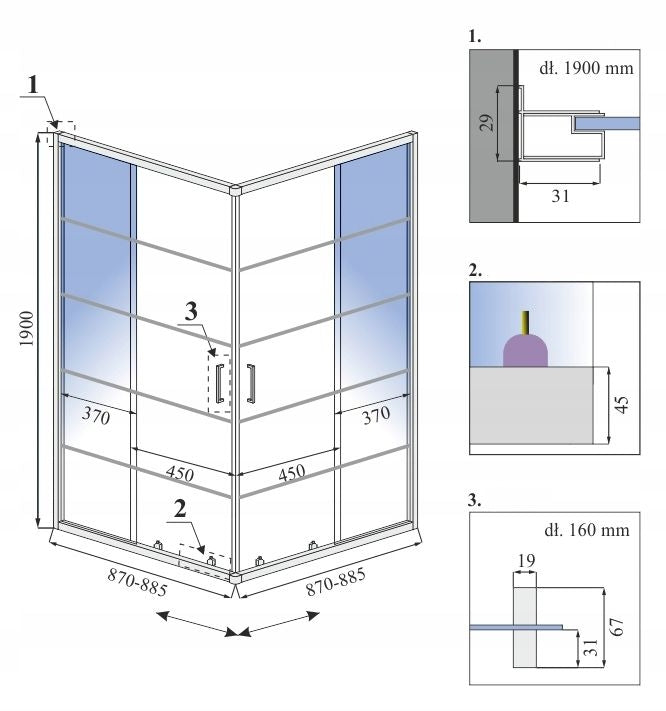 Cabină de duș pătrată calani BLACK DELTA 90x90  5
