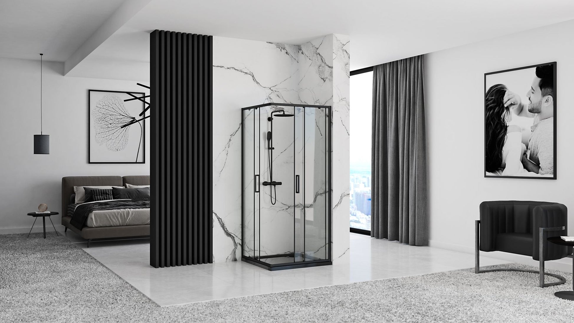 Cabina de dus Rea Punto negru 90x90 cm fara cadita 6