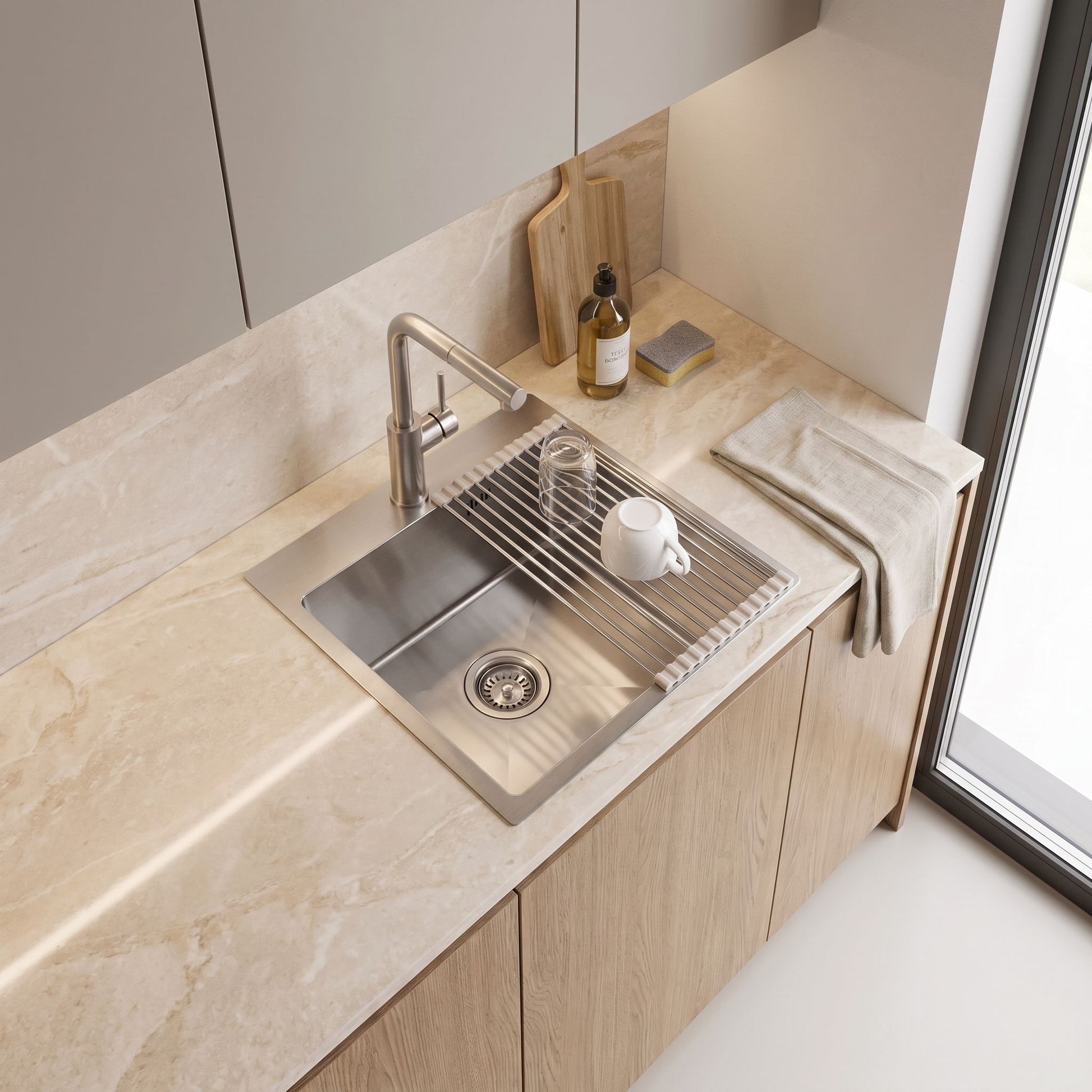 Chiuvetă Din Oțel Cu Set De Accesorii 3 Buc. REA Leo 40 Brush Nickel Accesorii Bej 6