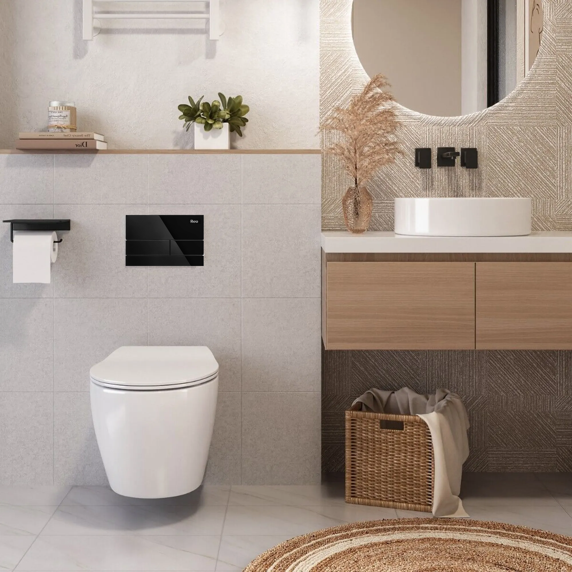Cadru Wc Încastrat K011a-q Rea Cu Buton T Black Glass  2