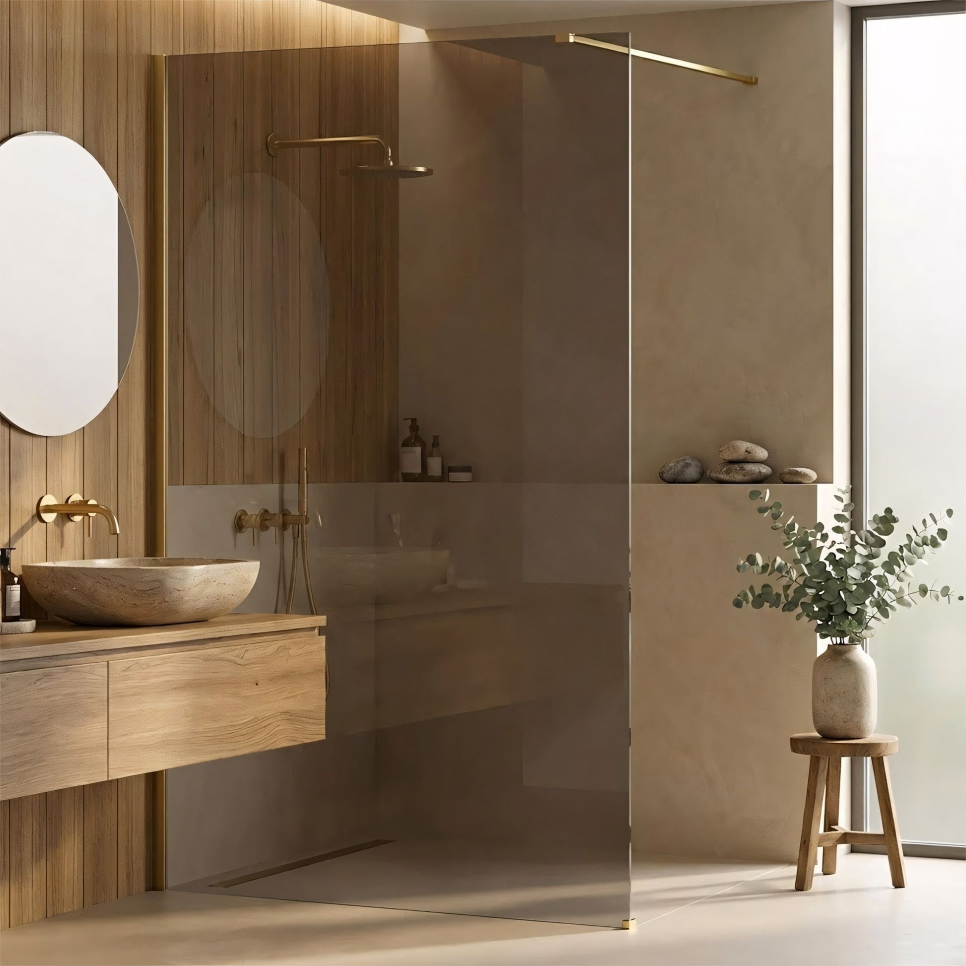 Paravan de dus Rea Flexi Brown / Brush Gold 140  3