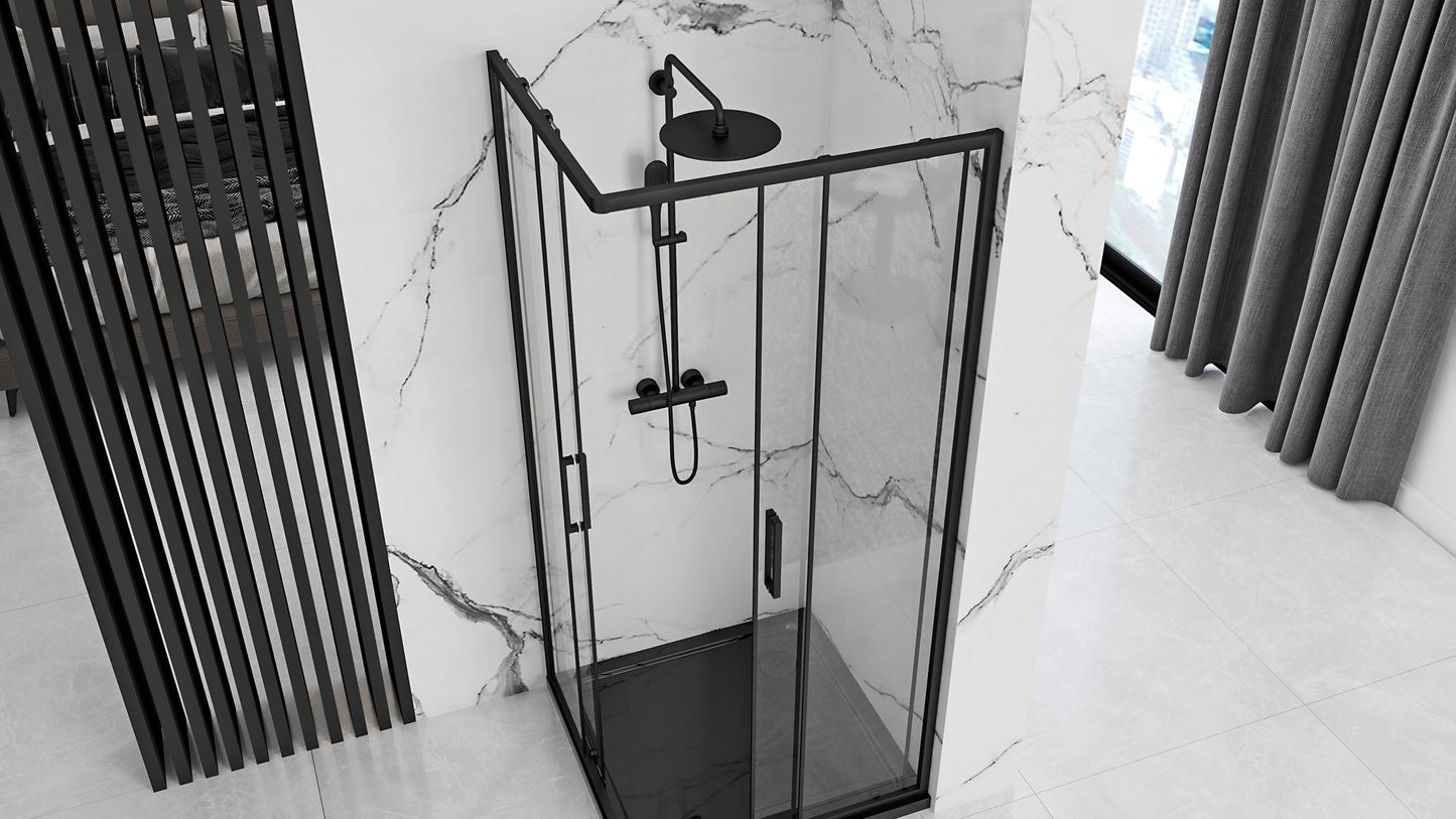 Cabina de dus Rea Punto negru 90x90 cm cu cadita Savoy 3