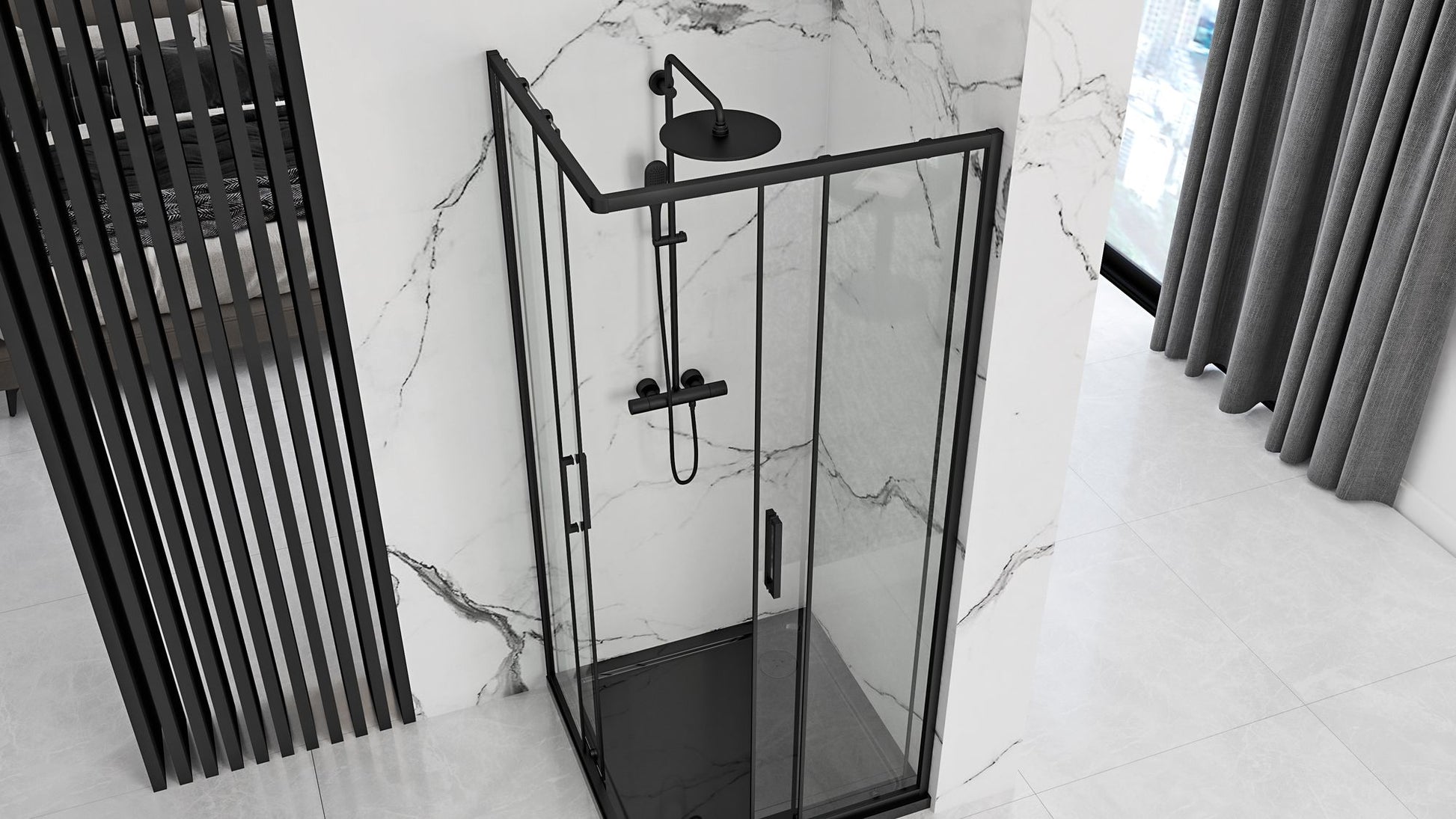 Cabina de dus Rea Punto negru 90x90 cm cu cadita Savoy 3