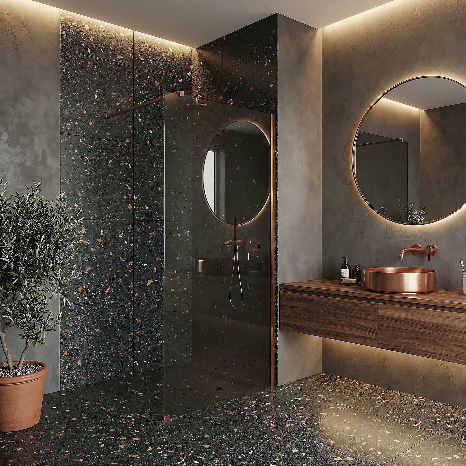 Paravan de dus Rea Flexi Grey / Brush Copper 140  10