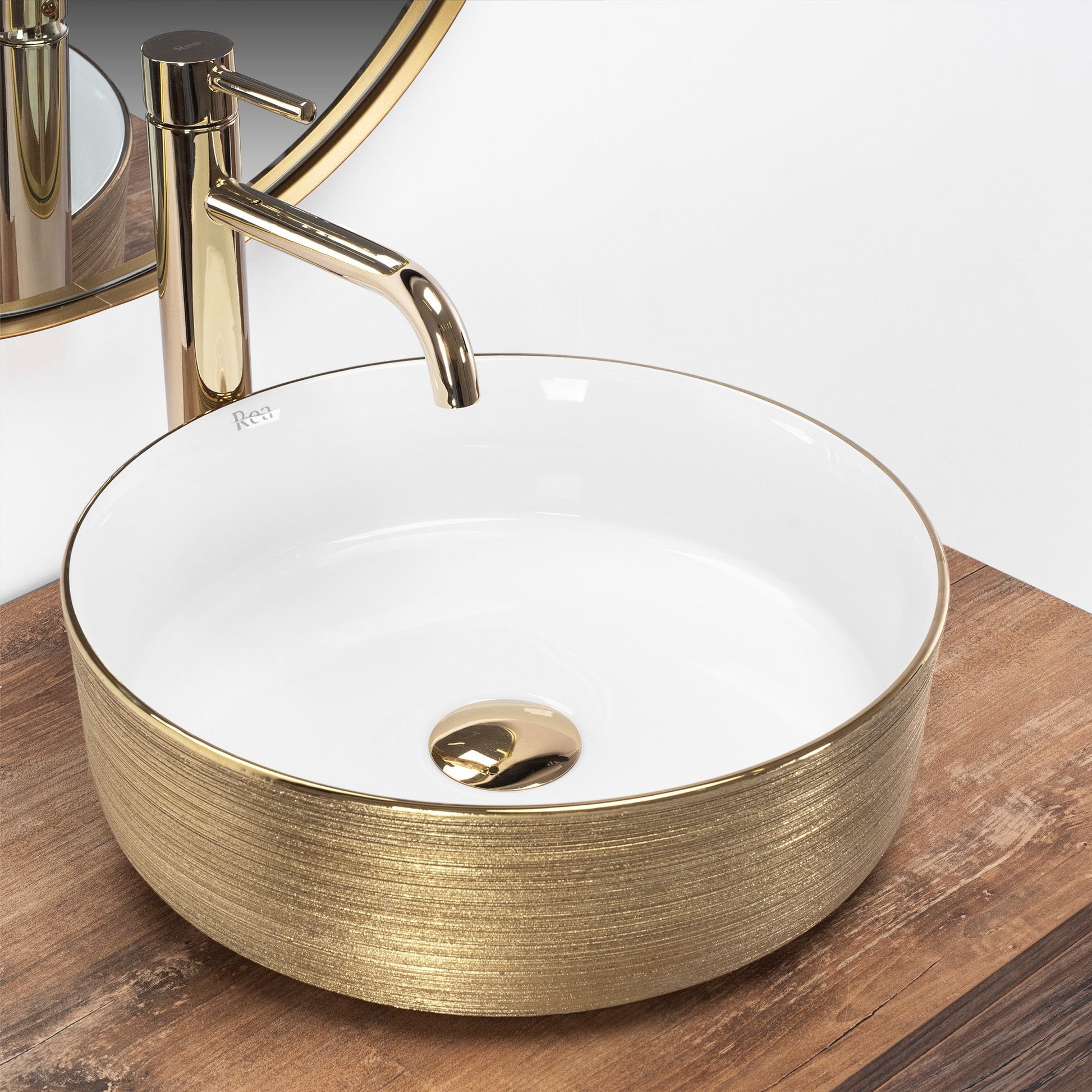 Lavoar pentru blat Rea Sami White Brush Gold 2