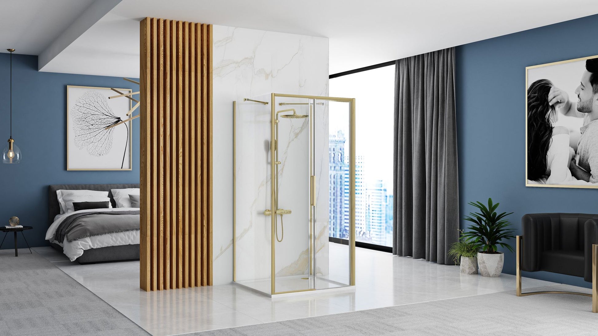 Cabina de dus de perete REA Rapid Slide  Brush Gold Usa: 120 Perete: 90 2