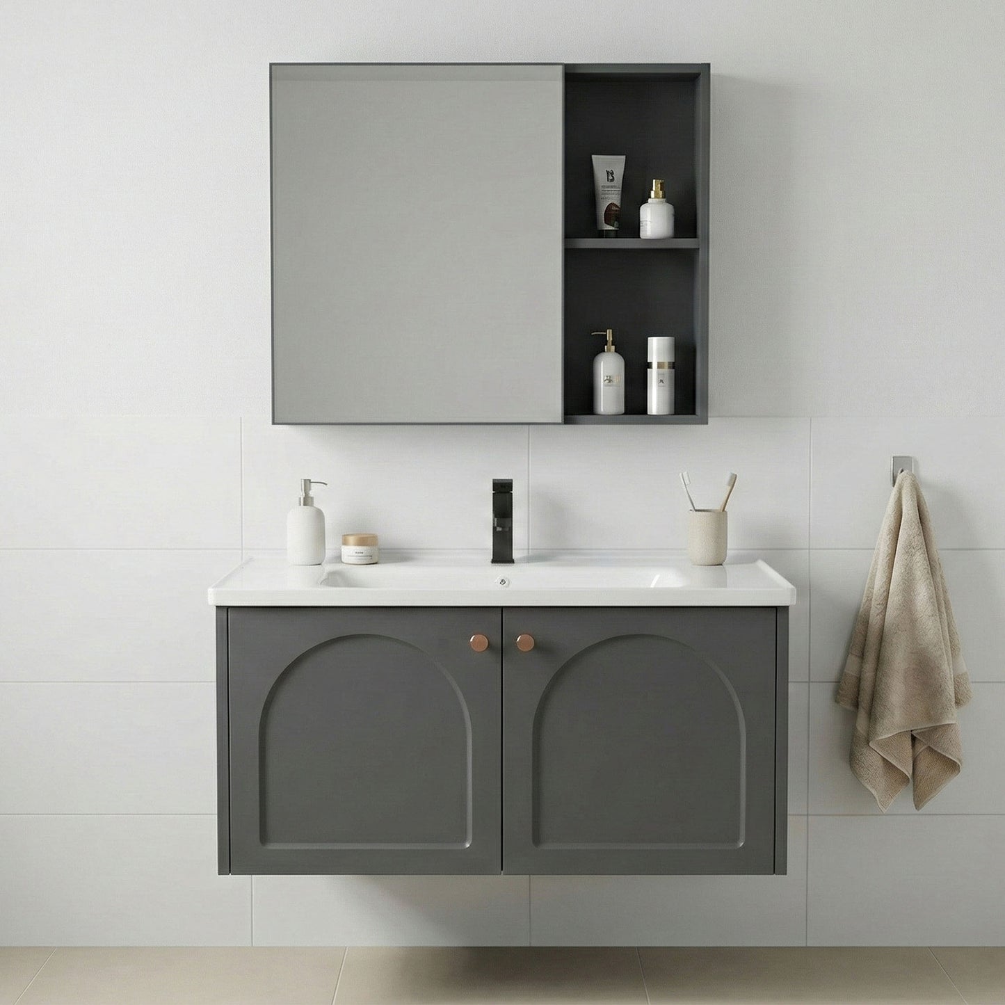 Set mobilier de baie cu lavoar Denver 80cm Grey  1
