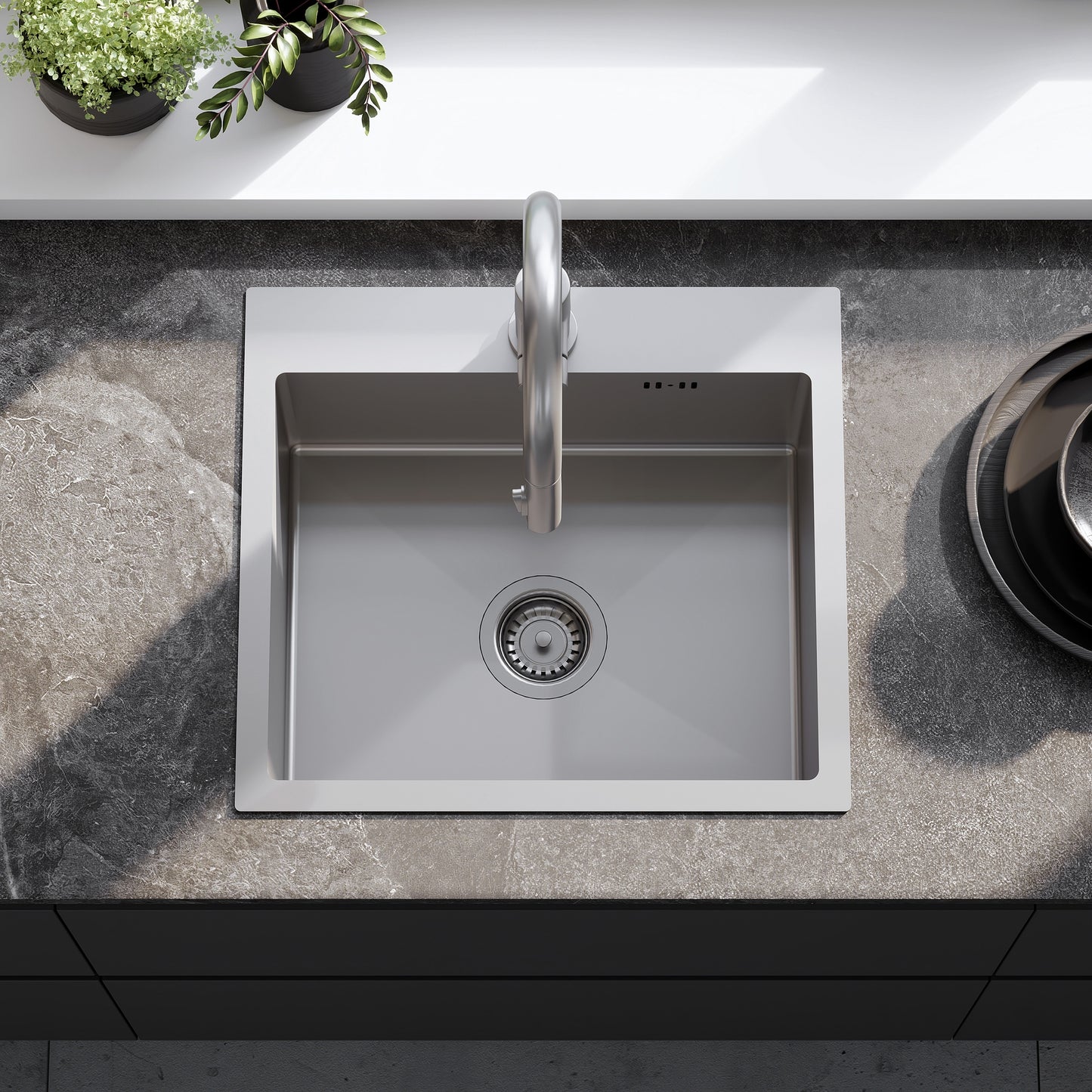 Chiuvetă Inox Leo 50 Brush Nickel cu robinet de bucătărie 4